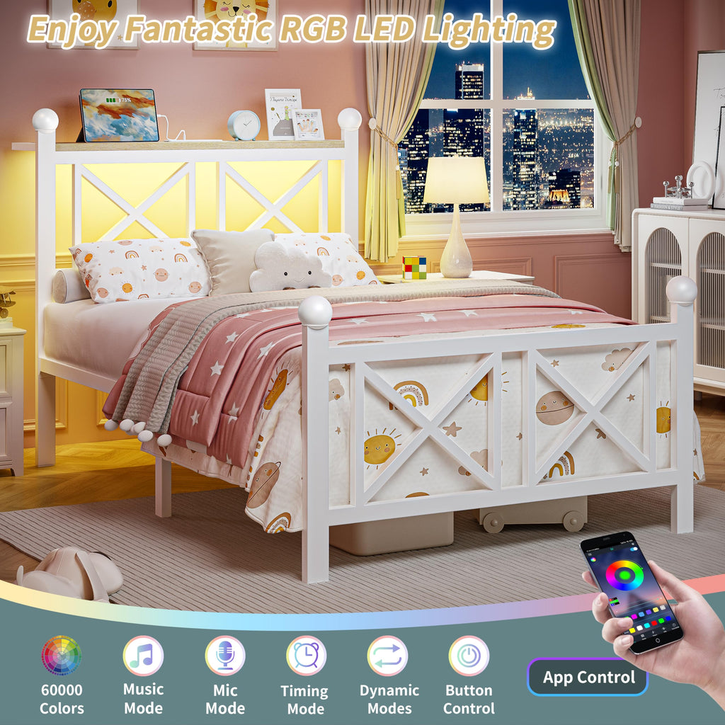 White Twin Bed Frame with Headboard and Footboard K480650