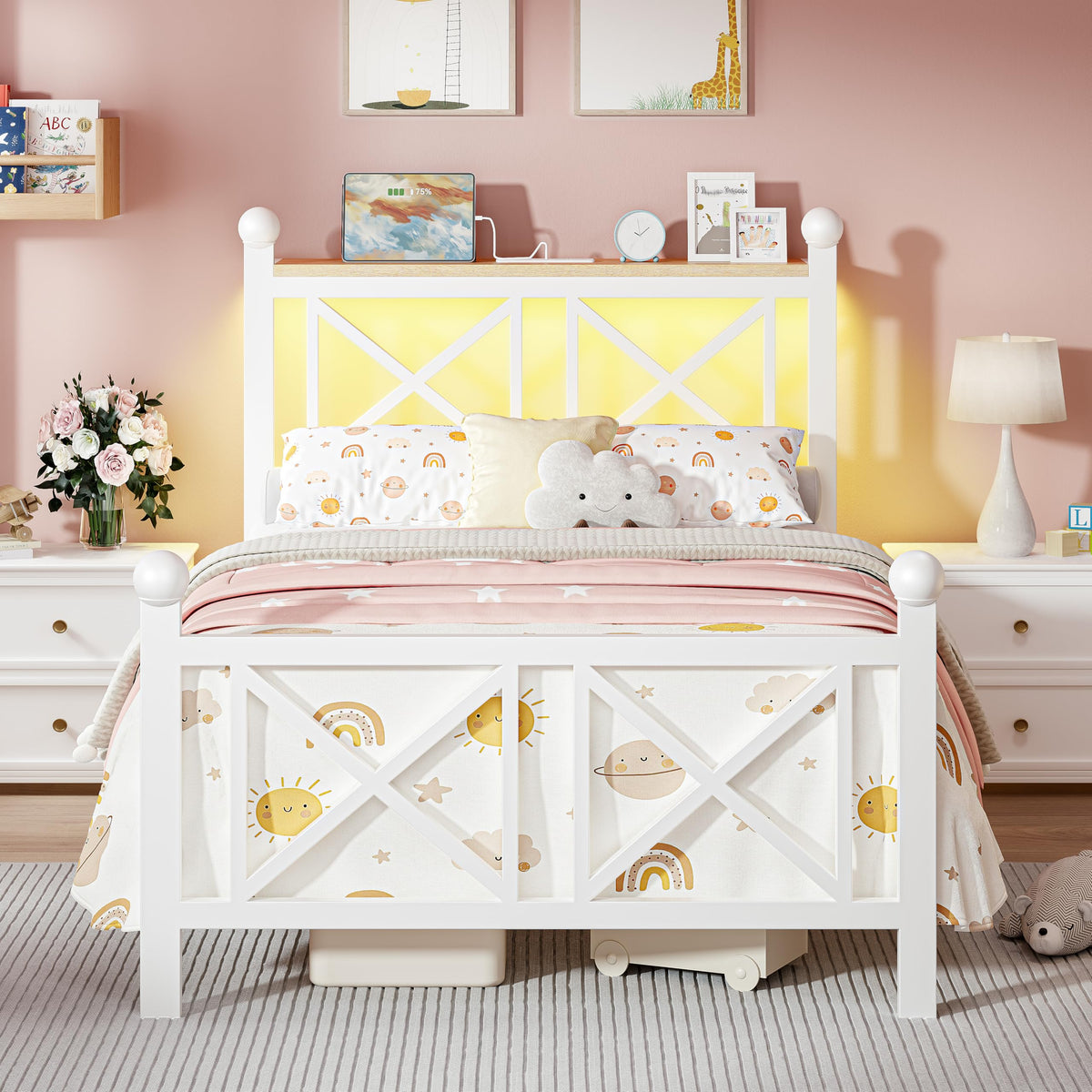 White Twin Bed Frame with Headboard and Footboard K480650