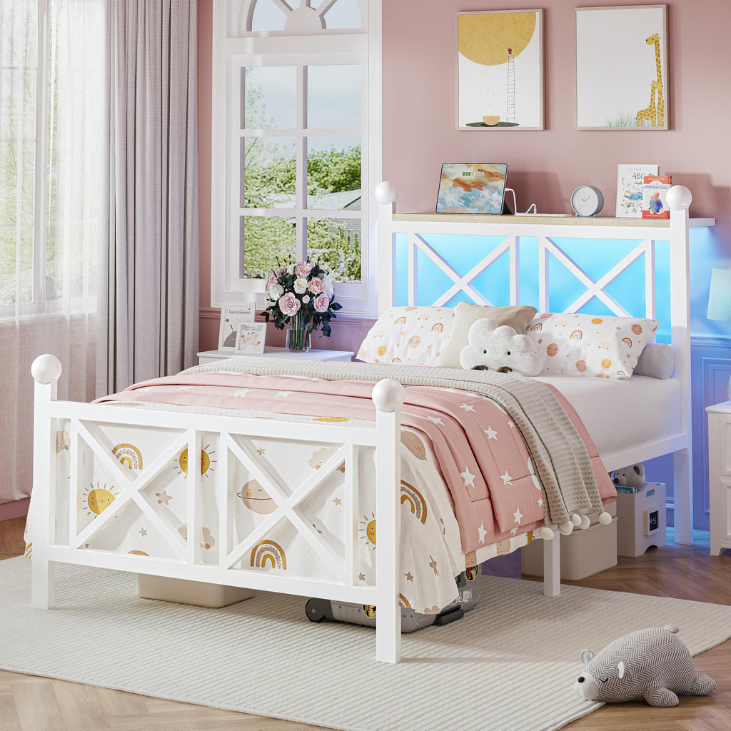 White Twin Bed Frame with Headboard and Footboard K480650