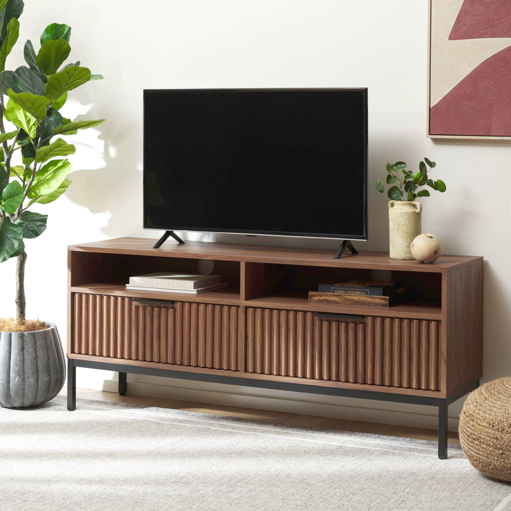 Walnut Brown Black 2 Drawer TV Stand J4513