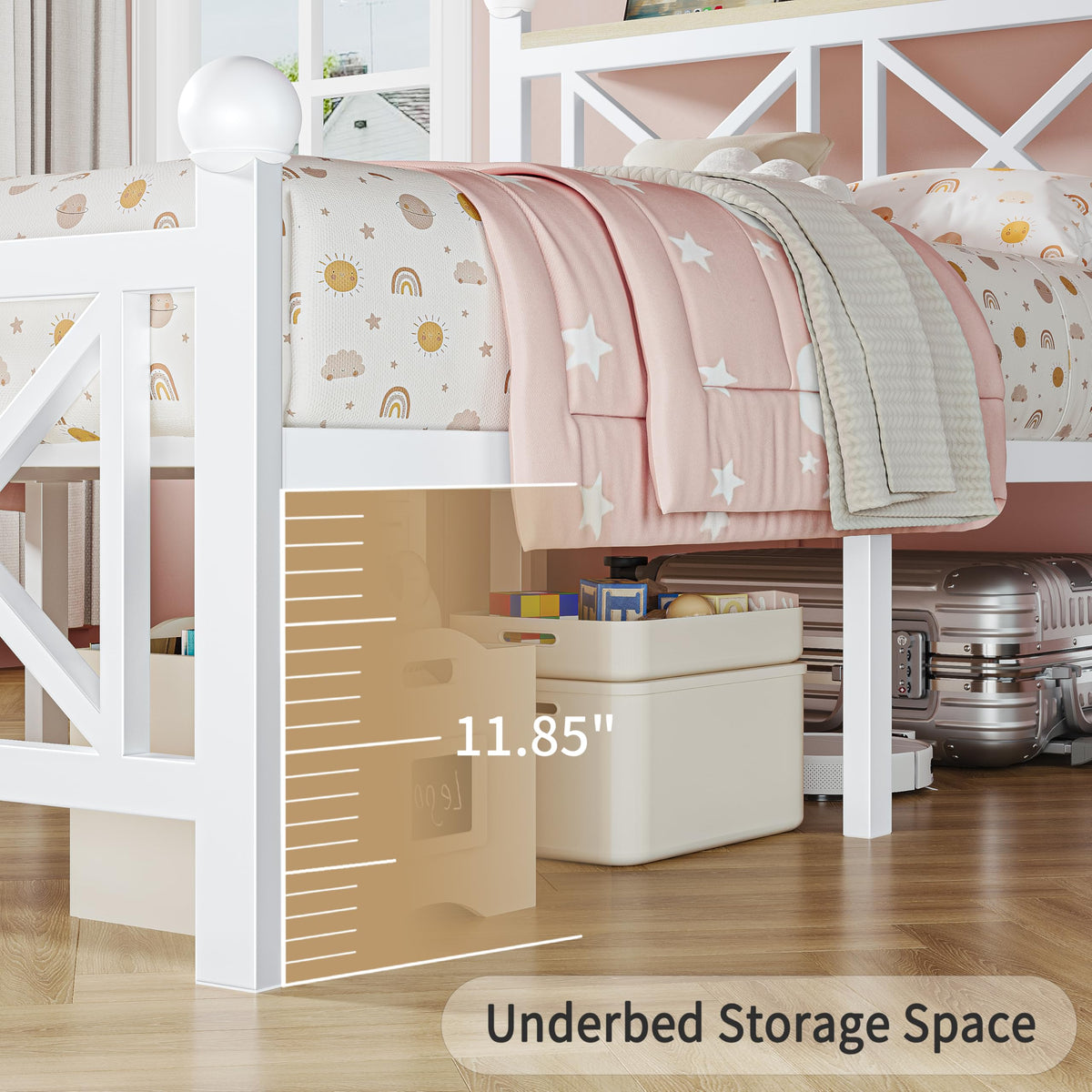 White Twin Bed Frame with Headboard and Footboard K480650