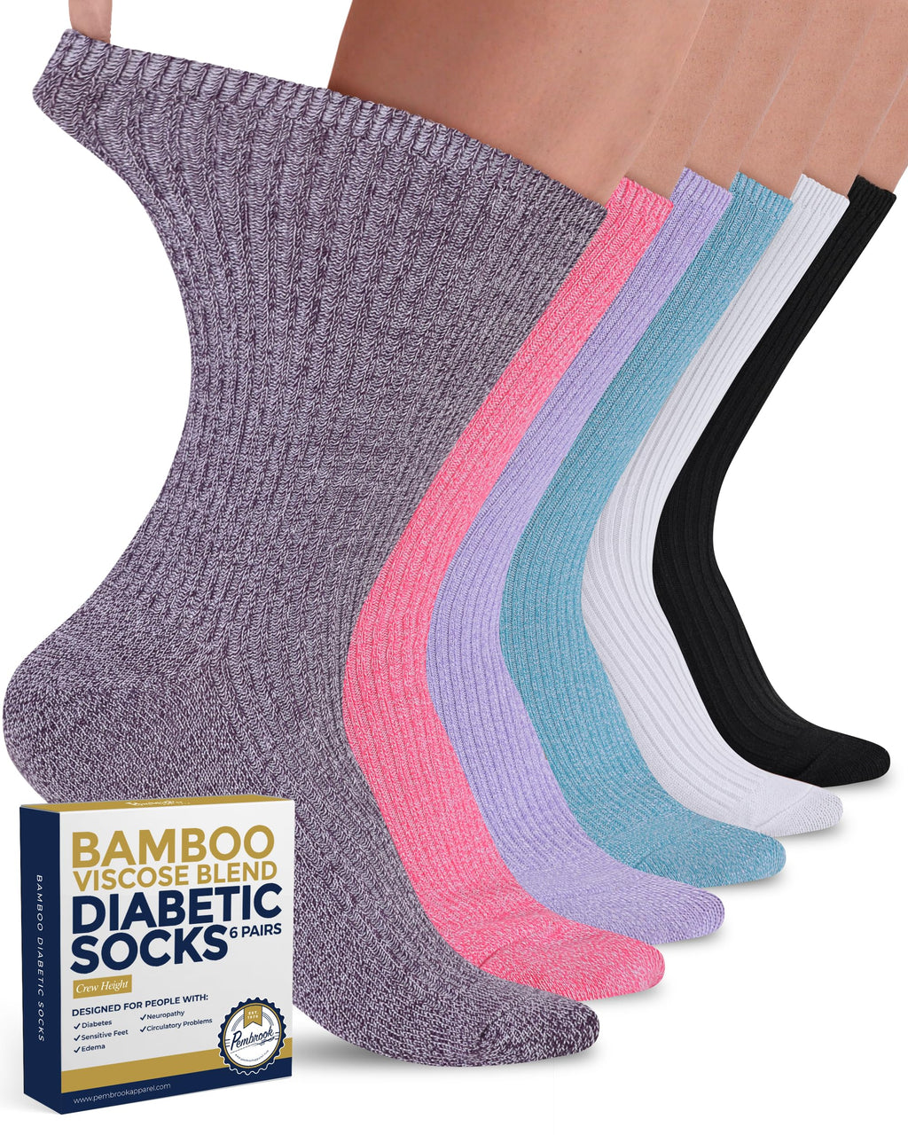 Ribbed Knit Bamboo Viscose Diabetic Socks for Women 6 Pairs A81028