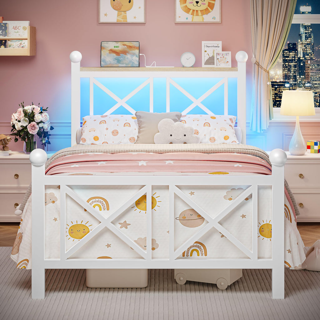 White Twin Bed Frame with Headboard and Footboard K480650