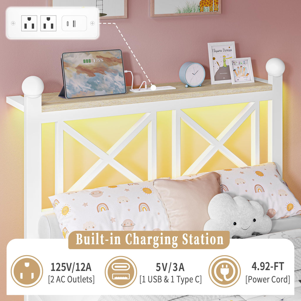 White Twin Bed Frame with Headboard and Footboard K480650