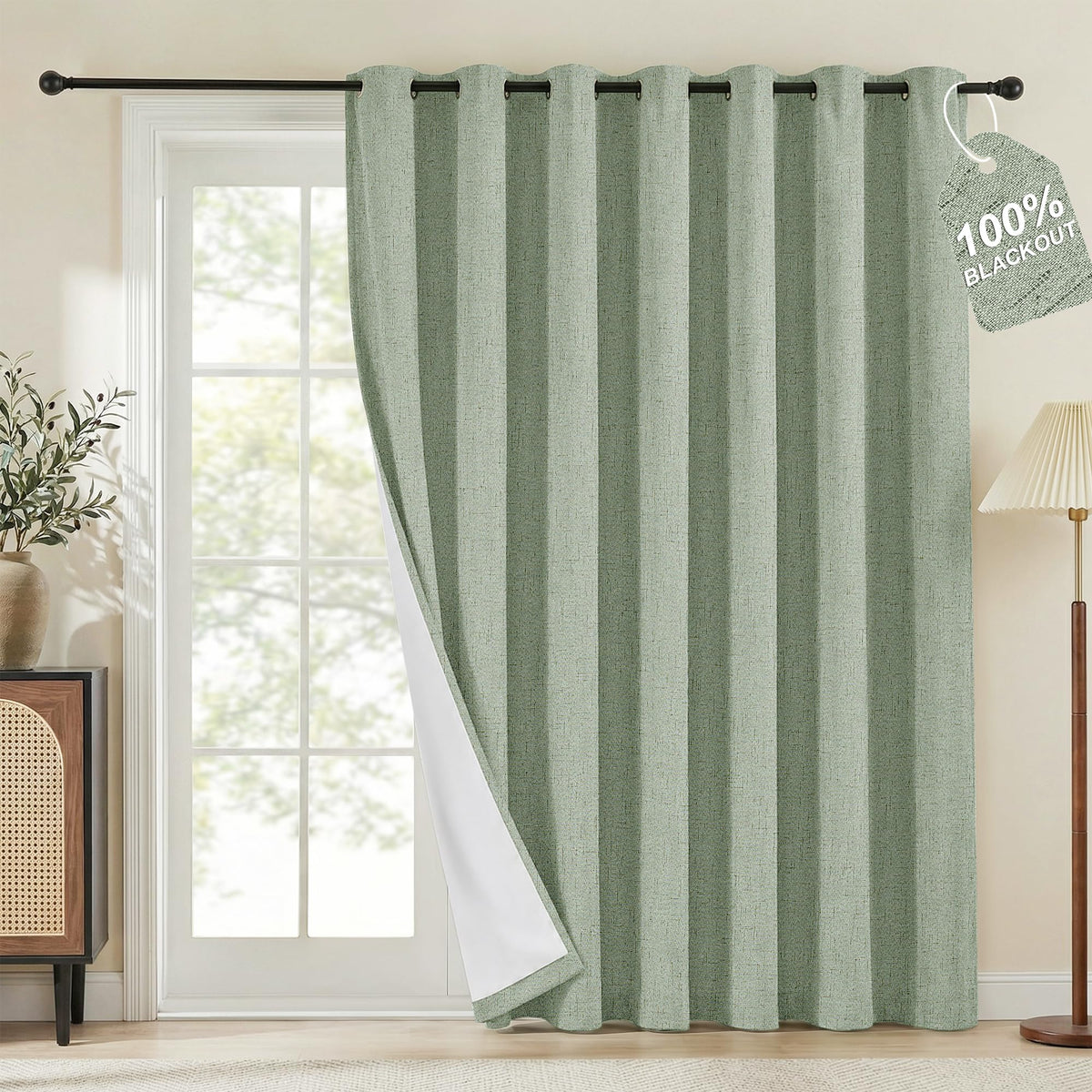 100% Blackout Linen Sliding Door Curtains, Sage Green, 1 Panel M870516