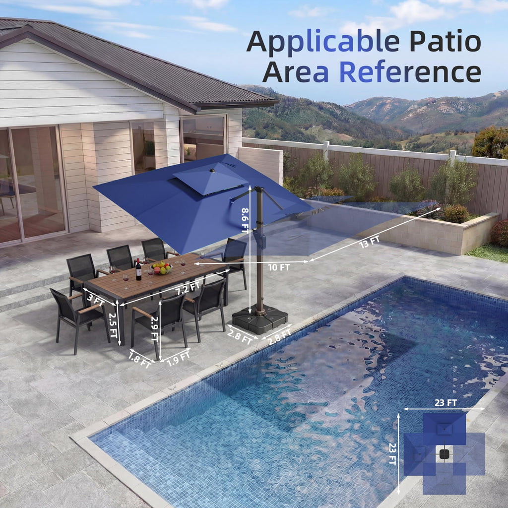 10 X 13 FT Cantilever Patio Umbrella with Base & Lights L919568