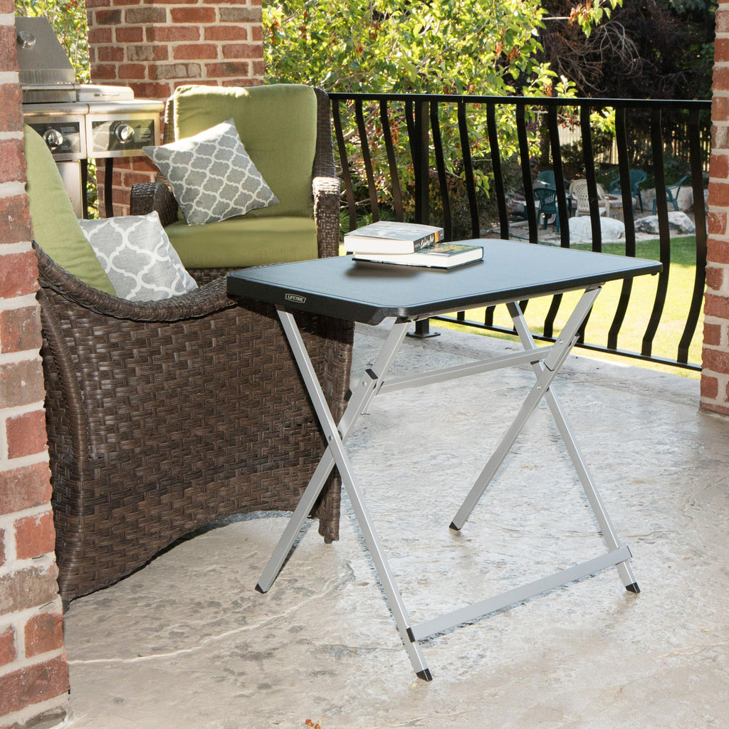 Small Folding Table, Portable Plastic Black 30 Inch T980204