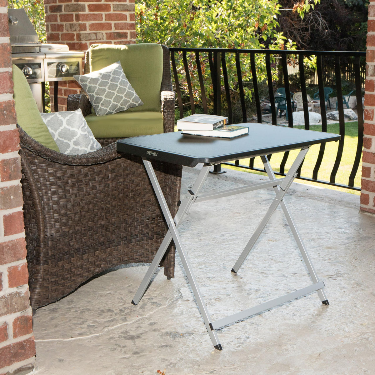 Small Folding Table, Portable Plastic Black 30 Inch T980204
